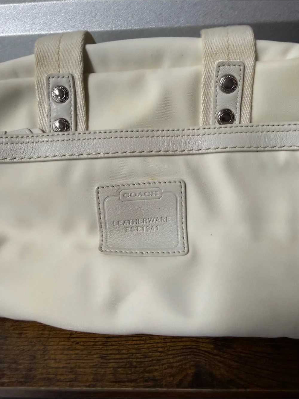Coach Leatherware White Nylon Leather Trim Satchel Handbag Hampton / Soho series